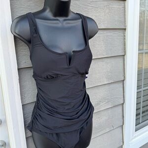 Anne Cole Black Swimwear Tummy Shaper One Piece Halter Top XXL NWT